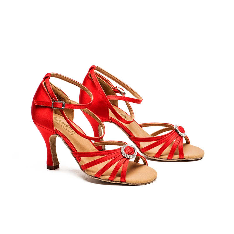 Sansha/женские атласные туфли для латинских танцев на каблуке 8,5 см/3,3 дюйма; цвет черный, красный; Бальный Танец Сальса; обувь для девочек; женские на каблуке под заказ; BR33051S