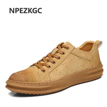 NPEZKGC New Men Casual Shoes Loafers Men Shoes Quality Split Leather Shoes Men Flats Hot Sale Moccasins Shoes