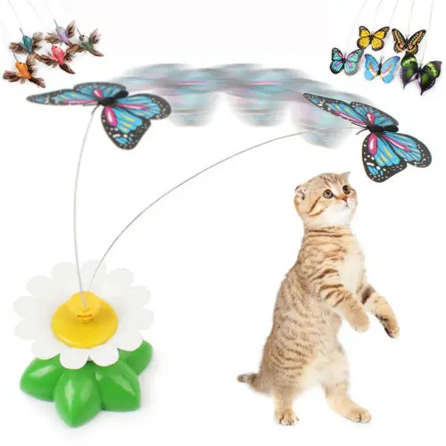 Electric Rotating Butterfly Bird Rod Wire Cat Teaser Toys For Pet Cats