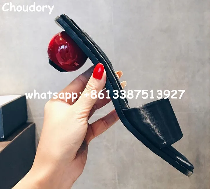 

The Newest 2017 Red Ball Heels Peep Toe Woman Summer Slippers Slip-on Low Heels Dress Shoes For Ladies Slingback Shoes Sandals