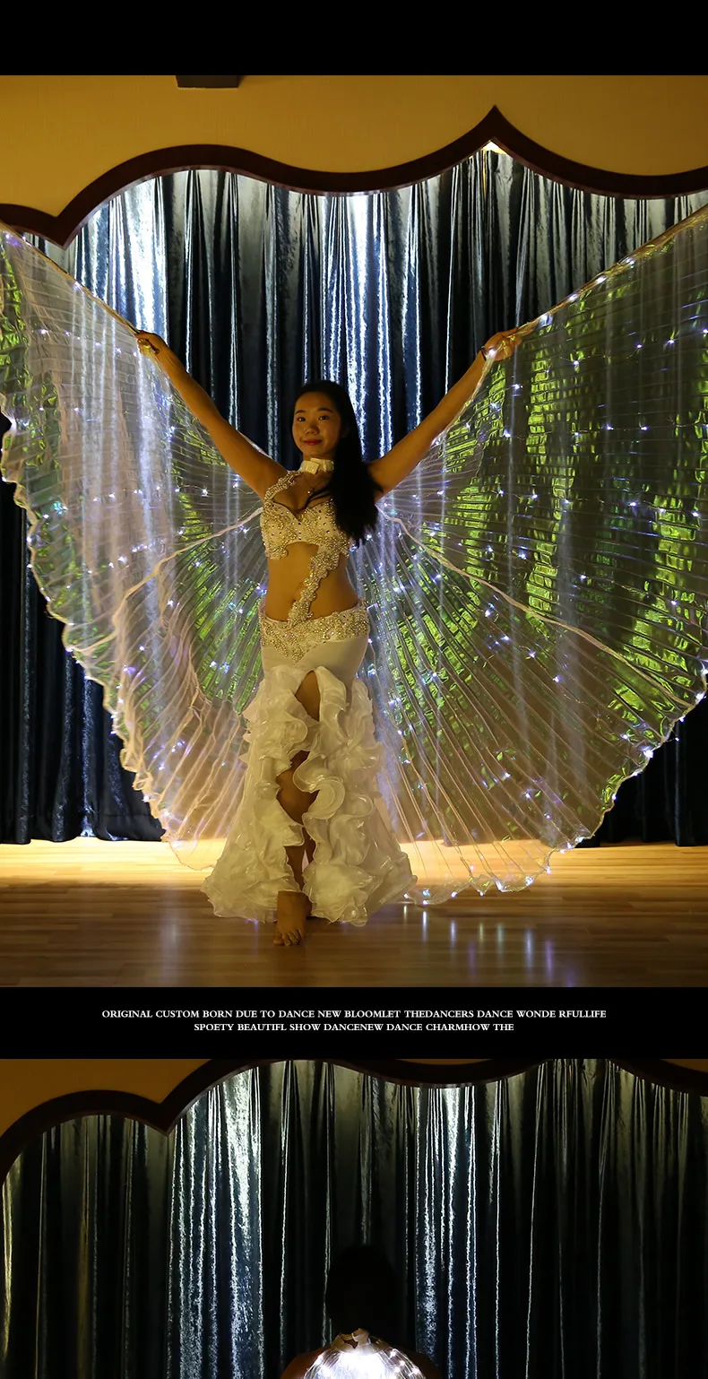 Женские звезды мигающий белый свет танец живота светодиодный ISIS Крылья Ангела бабочка танцевальный r Костюм Восточный танец живота аксессуары для танцев