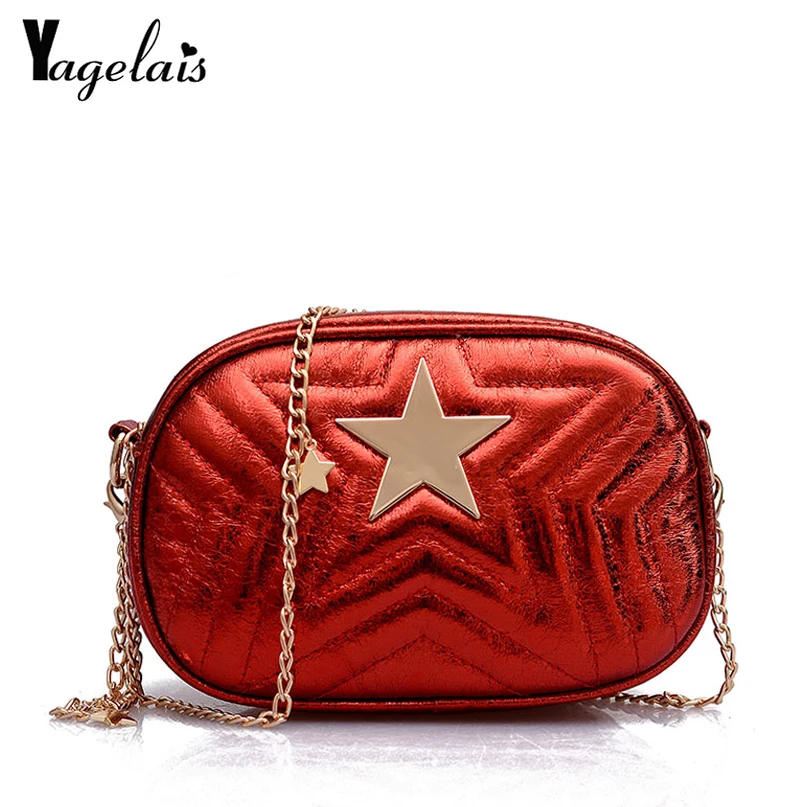 New Fashion Women Shoulder Chain Bag Strap Leather Flap Messenger Bags female Mini Clutch Bag Star Printed Small Pruse