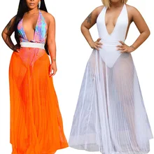 Высокая талия шифон юбка женская сетчатая прозрачная модная сексуальная пляжная юбка-пояс прикрывает прозрачные длинные макси юбки без под одежду