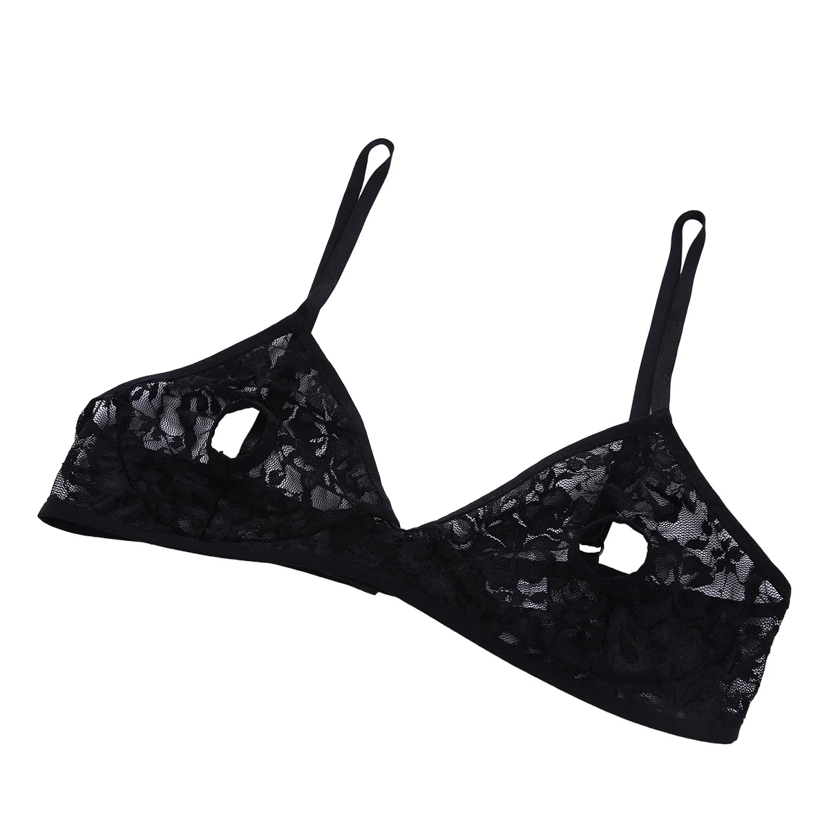 Sexy Female Women Lingerie Bra Tops Soft Lace Floral Sheer Nipple Hollow out Bralette Wire-free Unlined Bra for Nightwear