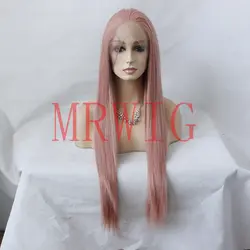 MRWIG настоящие волосы темно-розовый бесплатная часть синтетический Glueless парик фронта 26 дюймов Косплэй жаропрочных волокна для американцев