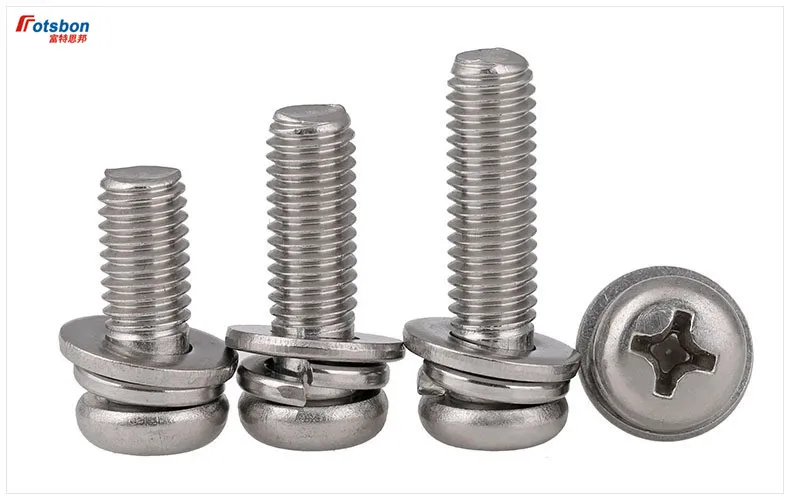 

150pcs M3 DIN6900 ISO10664 Cross Recessed Small Pan Head Screw Single Coil Spring Lock Washer Assemblies 304 Stainless Steel