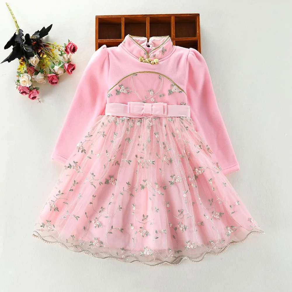 

Girl Dresses Chinese Style Winter Wedding Party Kids Birthday Princess Dress for Girls Flowers Embroidery Children Clothing 3-7T