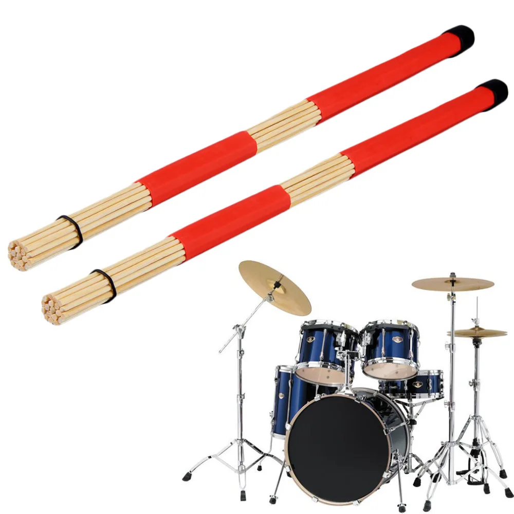 1 Pair of Jazz Drum Brushes Red Rubber Handle with White Nylon Drum