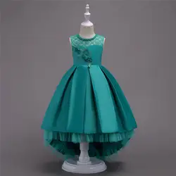 Мода ruched дети кружева принцессы с цветочным рисунком платье для девочки элегантный день рождения Производительность платье О-образным