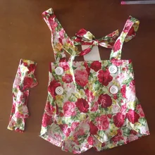 Розничная, Детская летняя одежда шорты с цветочным рисунком для девочек, лента для волос для девочки, LKC042-1 на подтяжках