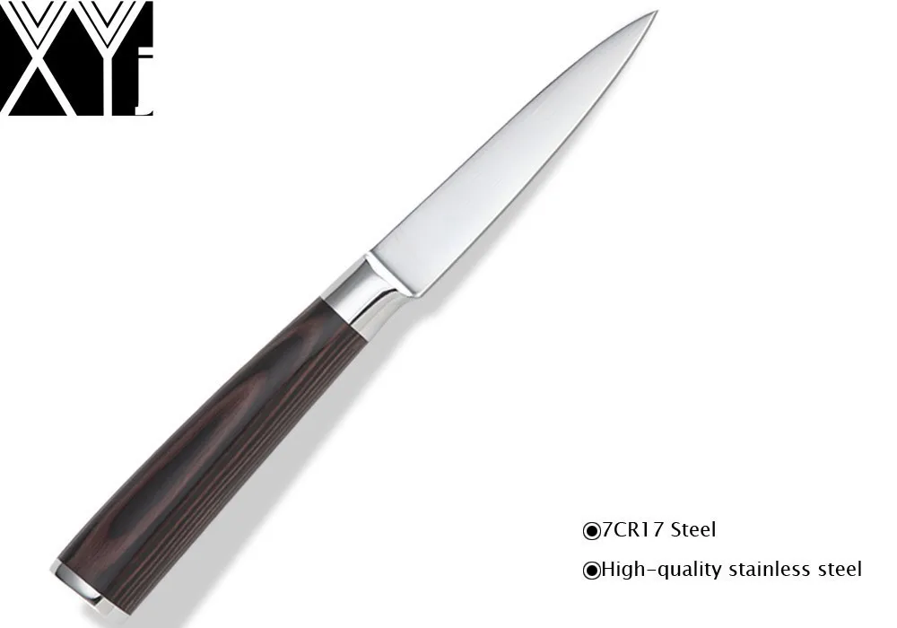 XYJ 3,5 дюймов нож для очистки овощей кухонный нож для фруктов ножи 7Cr17 для очистки овощей из нержавеющей стали кухонные аксессуары, нож с деревянной ручкой цвета