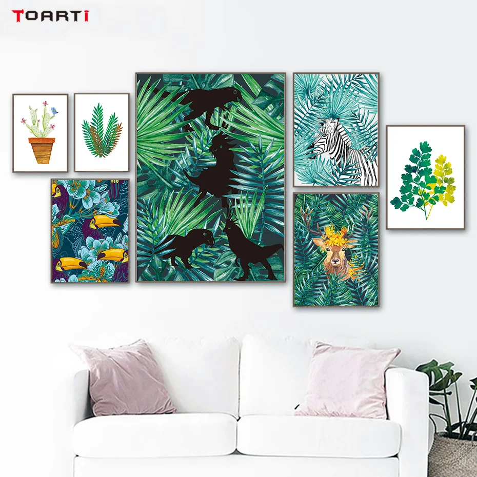 Troical Leaves Animals Wall Art Canvas Painting Different Potted Plants Vintage Posters&Prints Living Room Nordic Decor Pictures (1)
