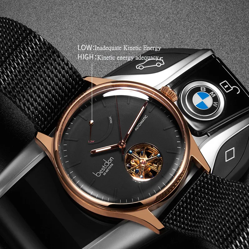Bestdon الرجال التلقائي الميكانيكية ووتش الطاقة الحركية عرض الفاخرة العلامة التجارية الساعات الرياضية الرجال توربيون ووتش Relogio Masculi