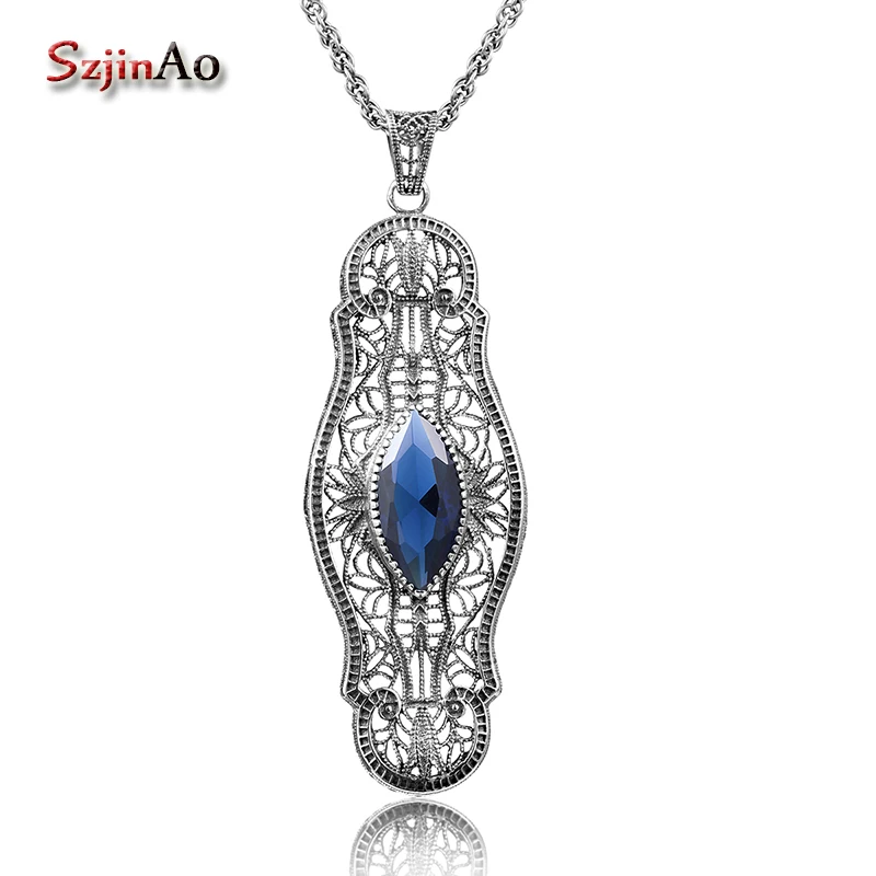 

Szjinao Fashion Marquise Sapphire Pendants For Women Suspension Vintage 925 Sterling Silver Jewelry For Christmas Gift