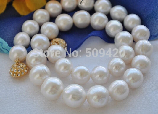 

FREE SHIPPING>>@>> W&O658 >>Big 13mm white round Freshwater cultured pearl necklace 17inch