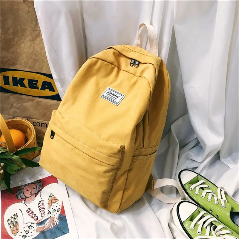 Хлопковый тканевый рюкзак, Высококачественная брендовая сумка для отдыха или путешествий для женщин, одноцветная школьная сумка, Большая вместительная черная сумка на плечо
