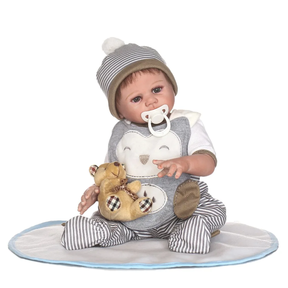 

50cm Full Body Silicone Reborn boy Baby Doll bonecas vivid mohair alive bebe best Xmas Birthday Gift Present Bathe Toy