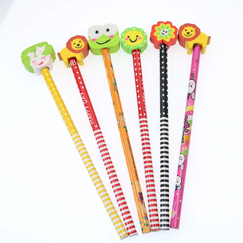 2pc Creative Cartoon Animal Wood Pencil Eraser Pencil New Standard Child Student Learning Stationery School Office Supplies 4