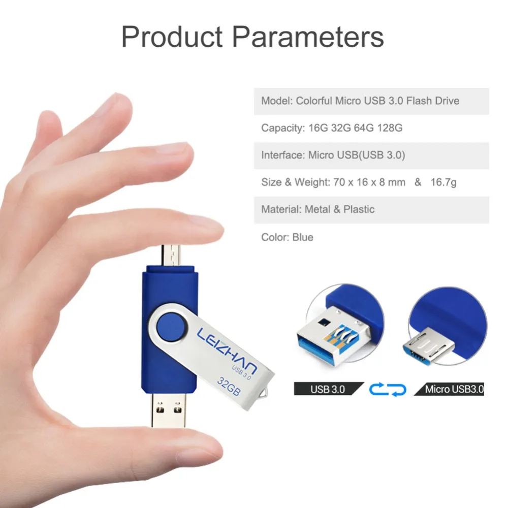 Флэш накопитель LEIZHAN OTG USB микро флешка usb 3 0 фотофлешка для Samsung S7 128 ГБ 64 32 16 8 карта