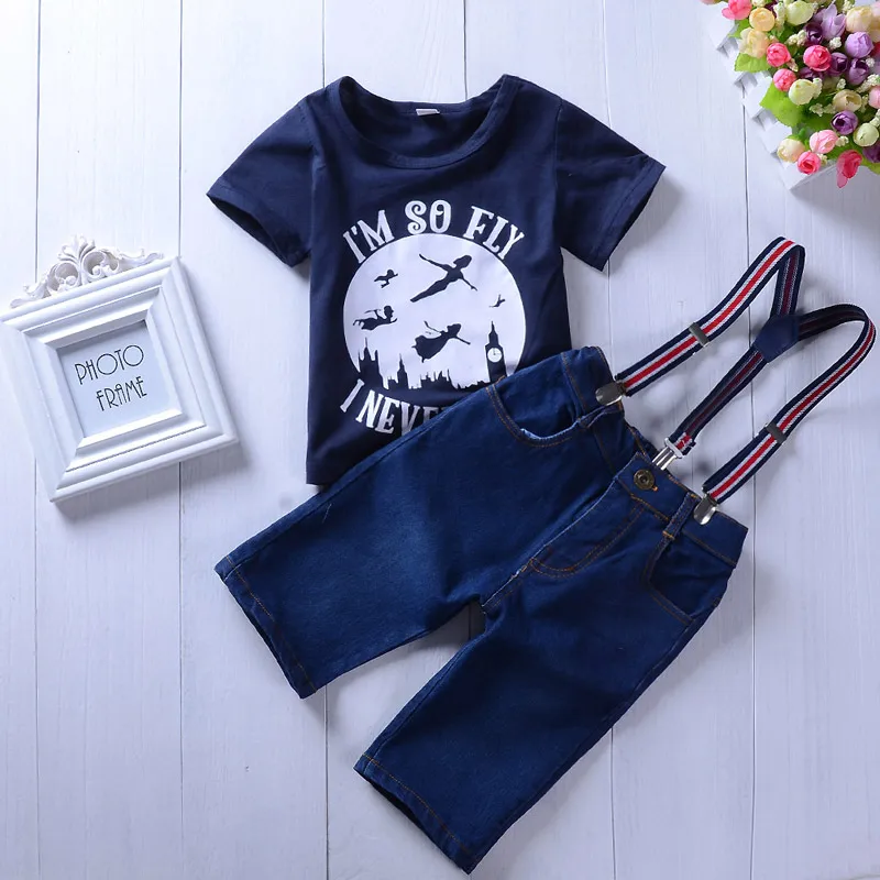 

2Pcs Children Baby Girl Clothing Set I'm So Fly T-shirt+Surspender Jeans Pants 2019 Summer Kids Girls Clothes Outfit