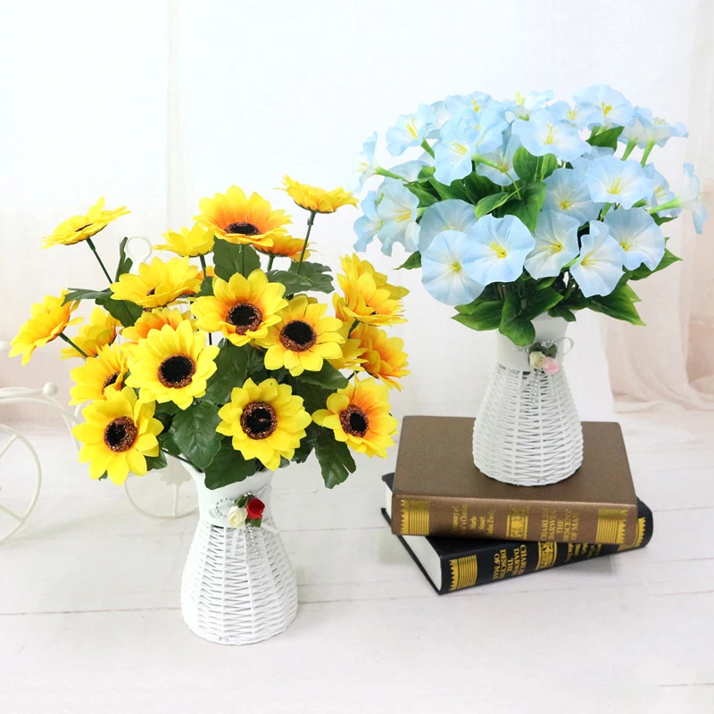 quality  plastic vase + silk flowers artificial flower set home flowers decoration artificial wedding decor Free Shipping (2)