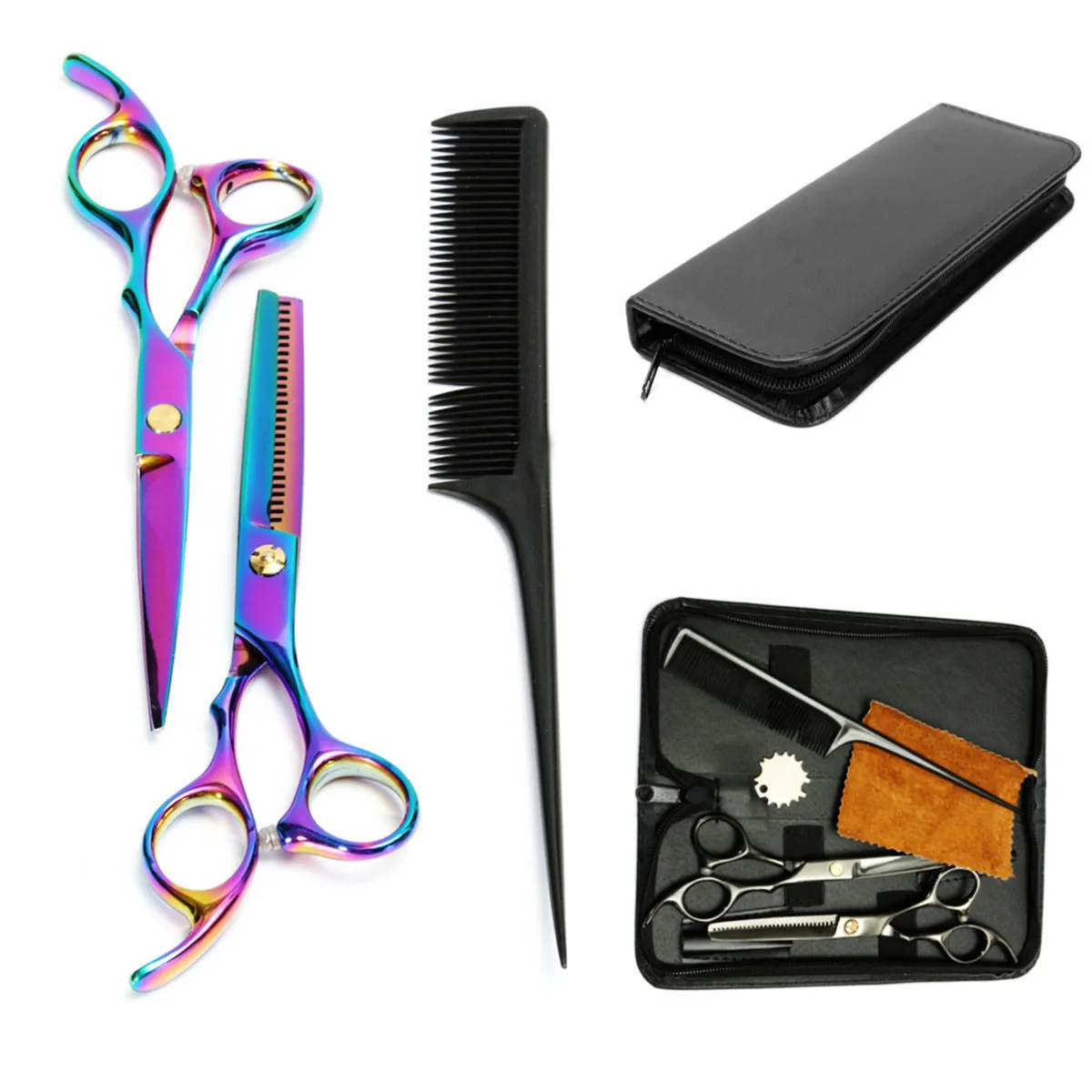 

1 Set 6 Inch Professional Salon Hairdressing Cutting Thinning Hair Barber Scissors Barbers Shears Set 2 Coclors