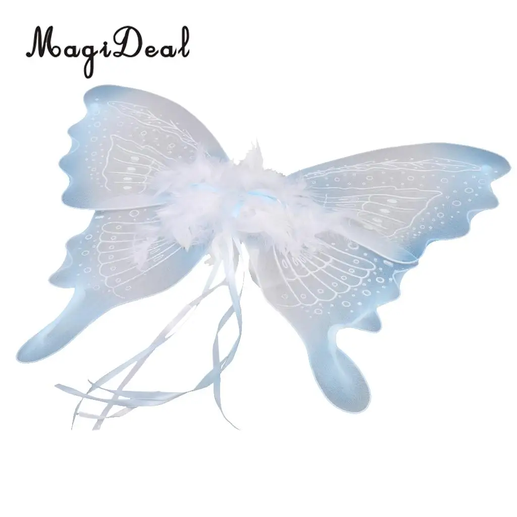 MagiDeal Feather Ribbon Butterfly Angel Fairy Wings Kid Girls Birthday Party Fancy Dress Kindergarten Perfect Decor Light Blue