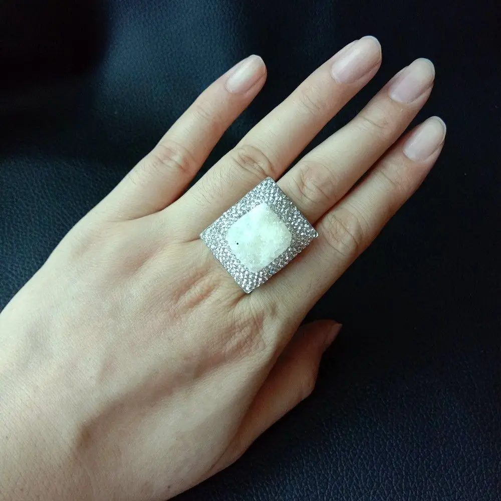 

Raw Druzy Ring Druzy Crystal Ring crystal Pave Ring