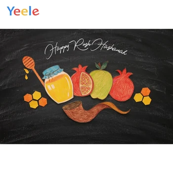 

Yeele Happy Rosh Hashanah Photography Backdrop Shofar Honey Pomegranates Apples Book Custom Black Background For Photo Studio