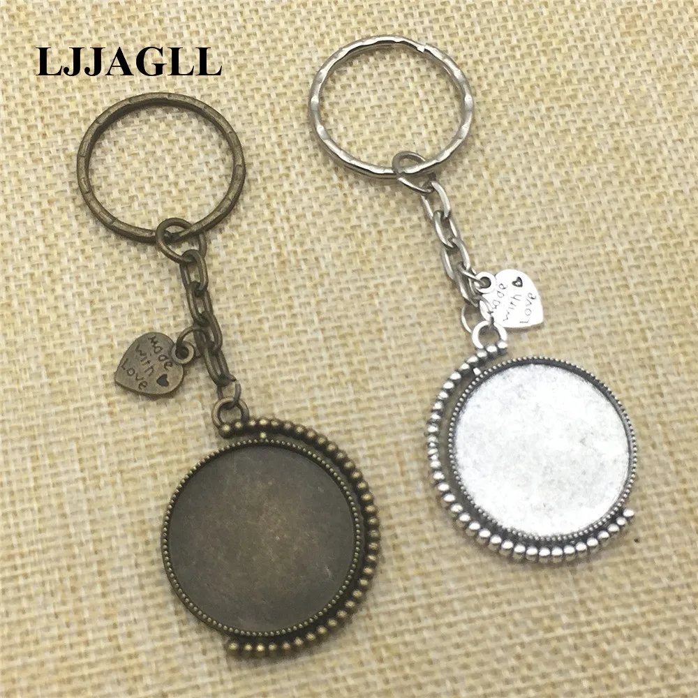

Mixed 3Colos Heart Charms Alloy 3pcs 25mm Rotation Cameo Base Double Side Keychain Key Ring Chain Diy Jewelry Make Love AYSQ216