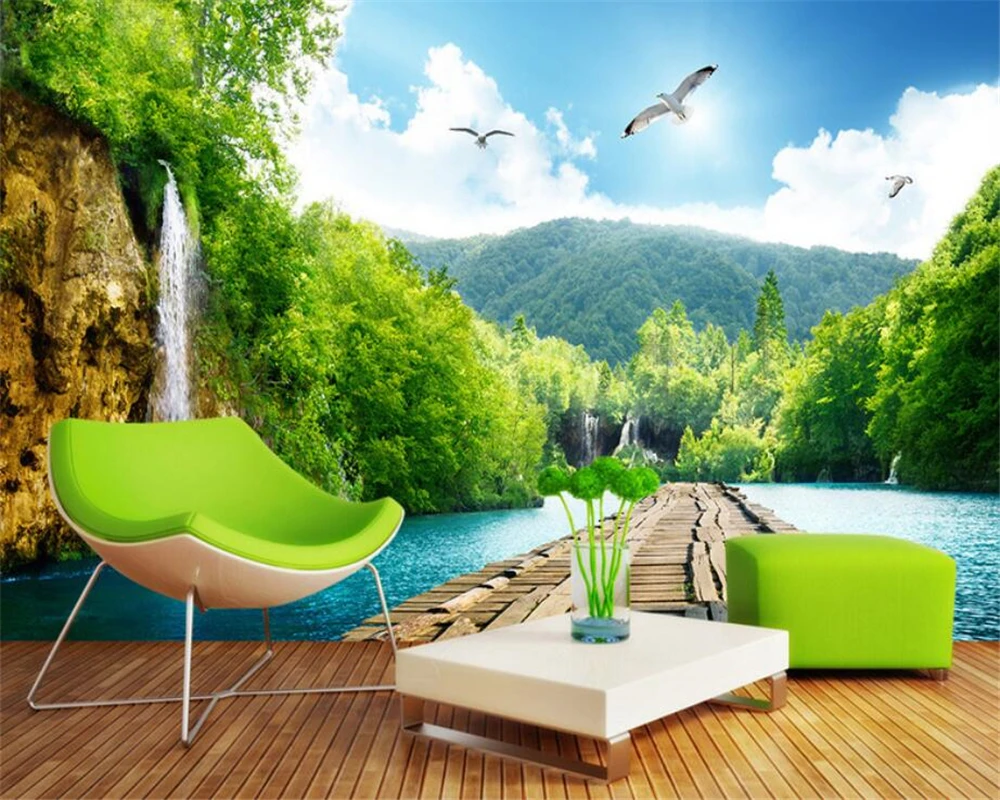 Nature Landscape Photo 3d wallpaper Waterfall Wooden bridge 3D