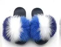 New Mixed Color Real Fox Fur Slippers Slides Casual Shoes Fluffy Slippers Flip Flops Furry Shoes Women - Цвет: see as pic