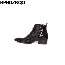 Мотоциклетные короткие ботильоны на молнии из натуральной кожи с острым носком в стиле рок, большие размеры, мужские черные лакированные ботинки, Осенняя обувь с натуральным лицевым покрытием