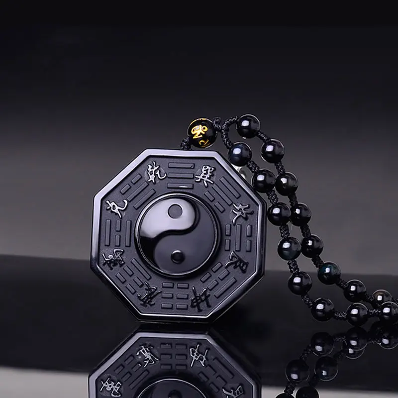 Natural black obsidian gossip necklace pendant men and women obsidian necklace chain pendant jewelry