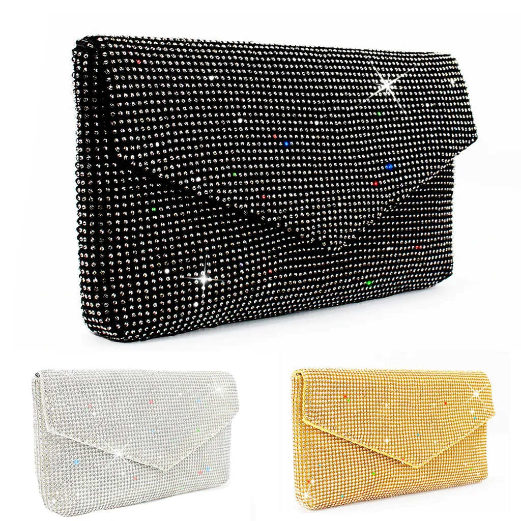 

Fashion Women Pure Color Diamonds Cocktail Party Bag Chain Phone Evening Bag High Quality Casual High Capacity Shopping Bag