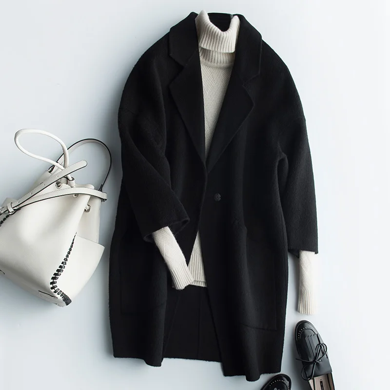 37% Шерсть альпака 63% пальто осень зима куртка женская одежда корейское двухстороннее шерстяное пальто Casaco Feminino длинное пальто ZT739