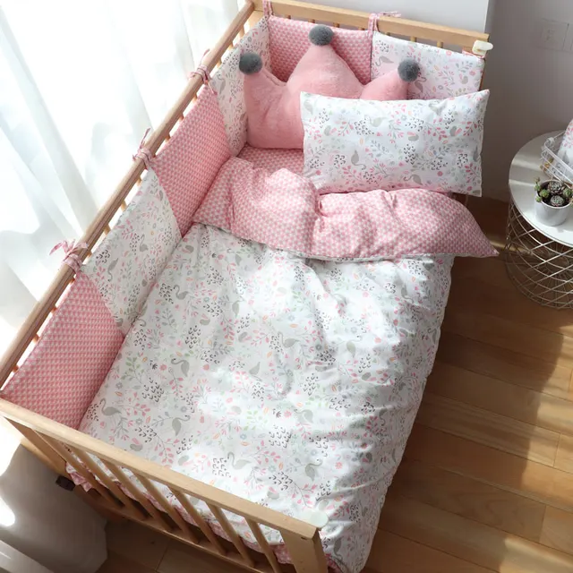 Baby Bedding Set For Newborns Soft Cotton Crib Bedding Set With Bumper For Girl Bed Linen For Kid Baby Nursery Decor Custom Made 1