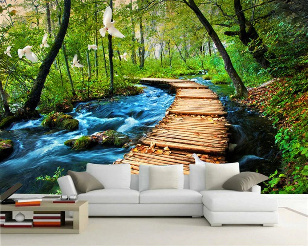 Beibehang Mural Di Dinding Wallpaper Jembatan Kayu Merpati 3 D