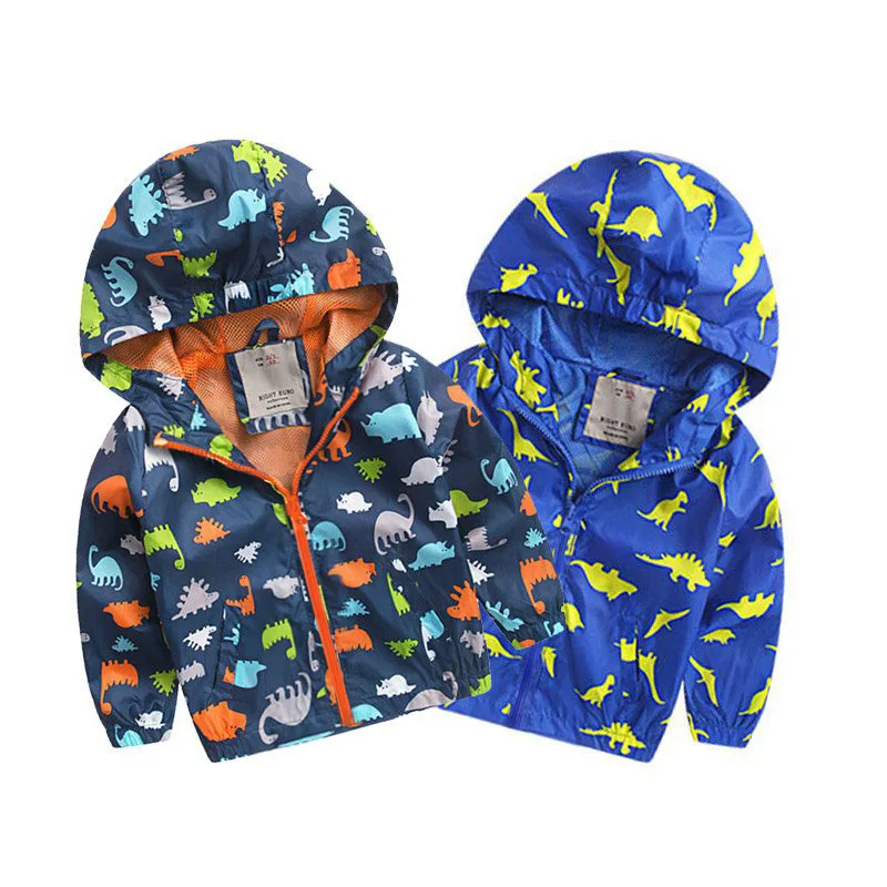 

2018 New Soft Comfortable Jacket Kids Active Hooded High Quality Coat Baby Boy Spring Cartoon Dinosaur Printing Jackets 3-7Y G9