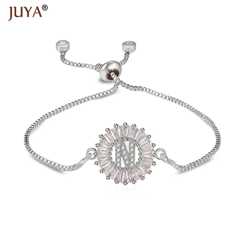Juya, золото, серебро, розовое золото, круглый кристалл, циркон, буквы, начальные браслеты для женщин, девушек, модные ювелирные изделия