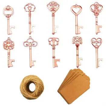 

Key Bottle Openers - 50Pcs Vintage Skeleton Key Bottle Opener with Kraft Paper Gift Tags and Twine for Wedding Favors Antique Ru