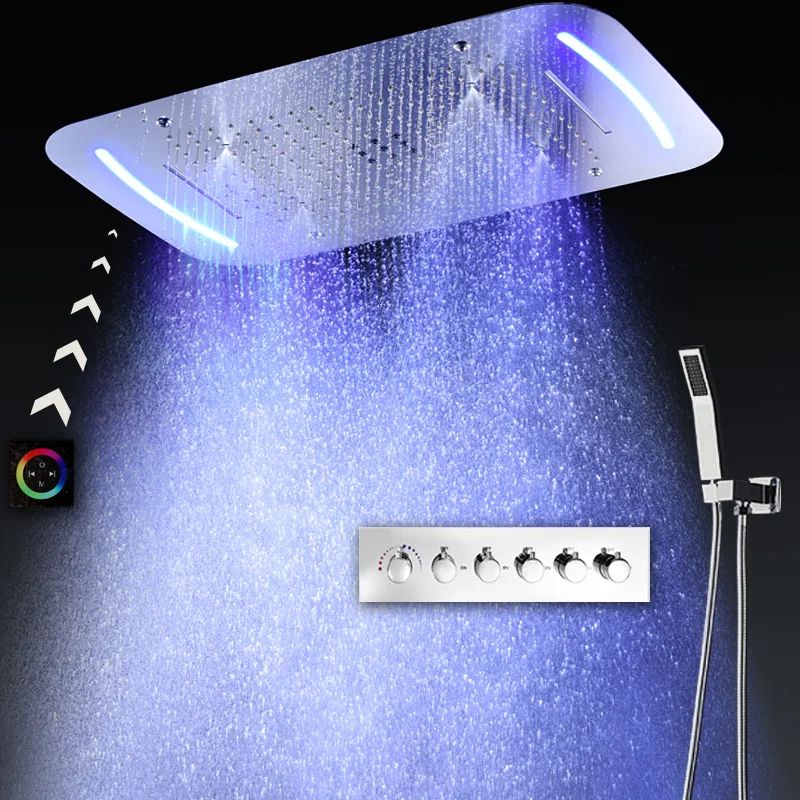 

High FLow Modern Electric LED Big Rainfall Showerhead 304 SUS Waterfall Misty Overhead Shower High Flow Brass Diverter Valve