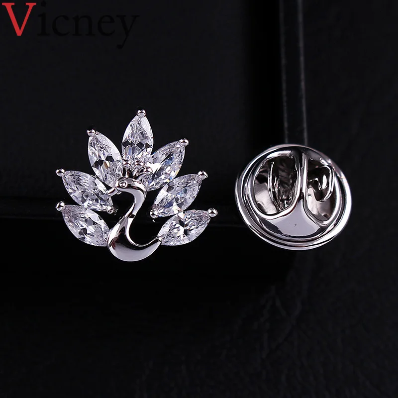 

Vicney Exquisite AAA Zircon Peacock Brooches for Women Pins Creative Collar brooch Man Accessories Fashion Jewelry 2019