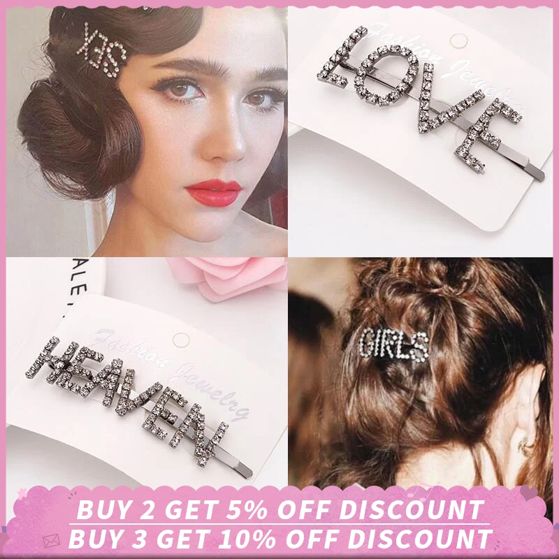 

Fashion Crystal Rhinestones Metal Letters Hair Clips Barrettes Hairpins Hair Styling Tool Accessories Hair Clips for Women Girls
