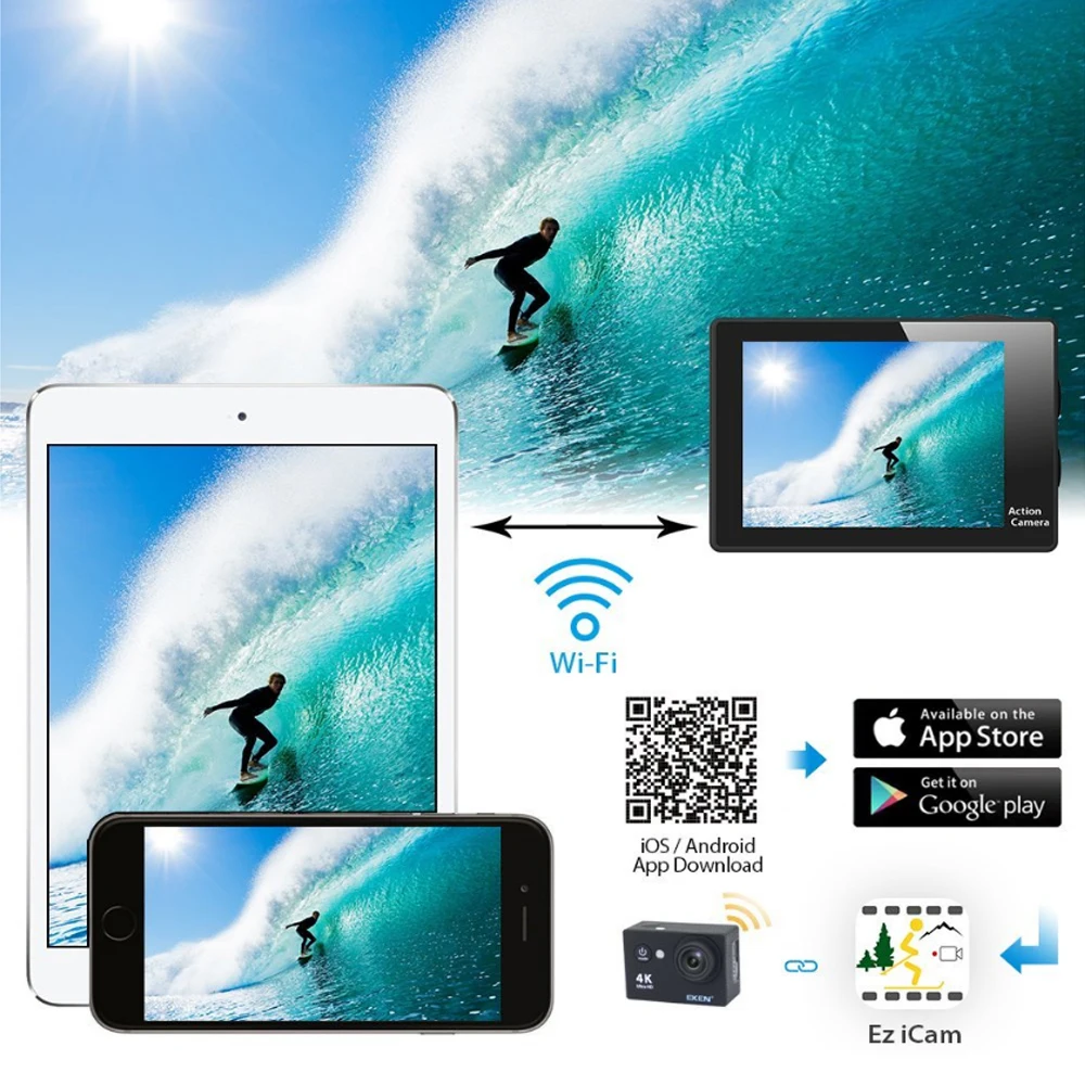 Оригинальный eken W9s Wi Fi Водонепроницаемый спортивные Камера с 1080 P 30fps видео 140