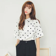 2017 Women’S Harajuku Lovely School Cotton Leisure Loose Wave Point Shirt Female Ulzzang Kawaii Blouses And Clothing For Women
