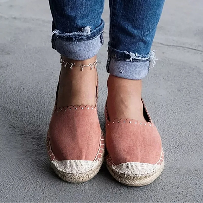 

2019 Women Shallow Mouth flats shoes Platform Espadrilles Slip on Round Toe Casual Flat Boat Fisherman Shoes