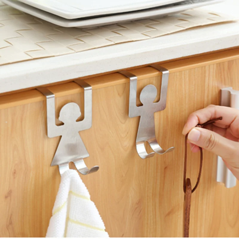 

2Pcs/set Stainless Steel Hook House Kitchen Cupboard Hanger Clothes Storage Rack Tool
