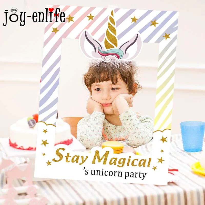 

1set Unicorn Party Photo Booth Props Frame Happy Birthday Party Decorations Kids Adult Photobooth Props Party Favors Supplies