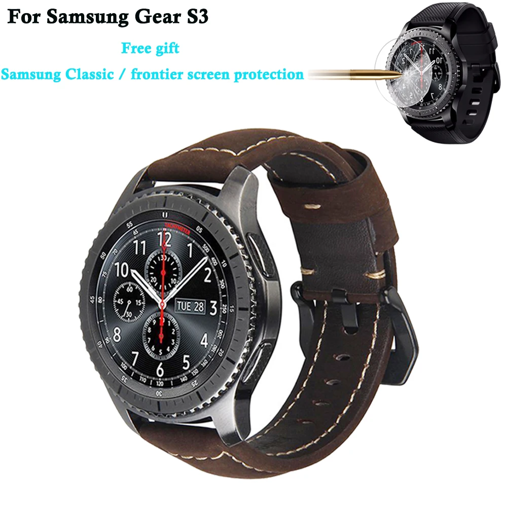 Free gift screen protection Luxury quality leather watch band For Samsung Gear S3 smart watch strap replacement 46MM bracelet
